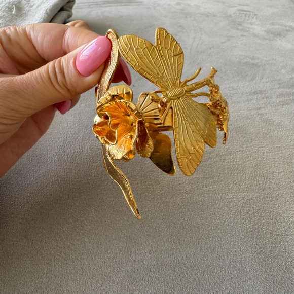 Gold Large Botanical Floral Bracelet Cuff - Picture 2 of 9